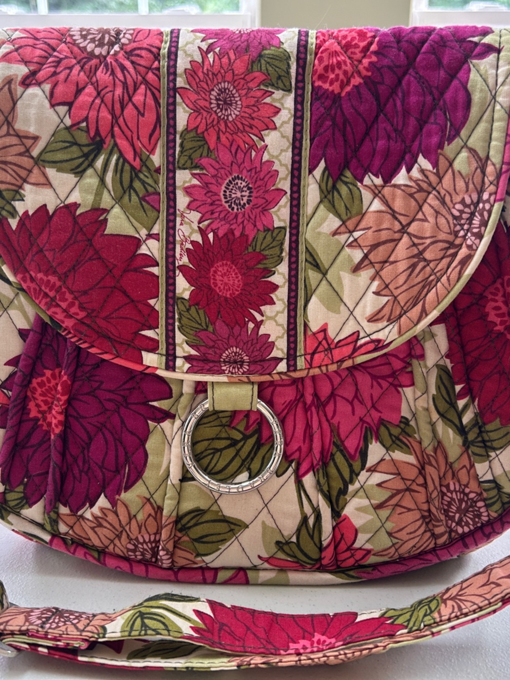 Vera Bradley Floral Quilted Crossbody in Pink, Cream & Green